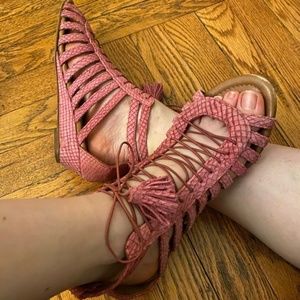 Zara pink snake lace up straps sandals